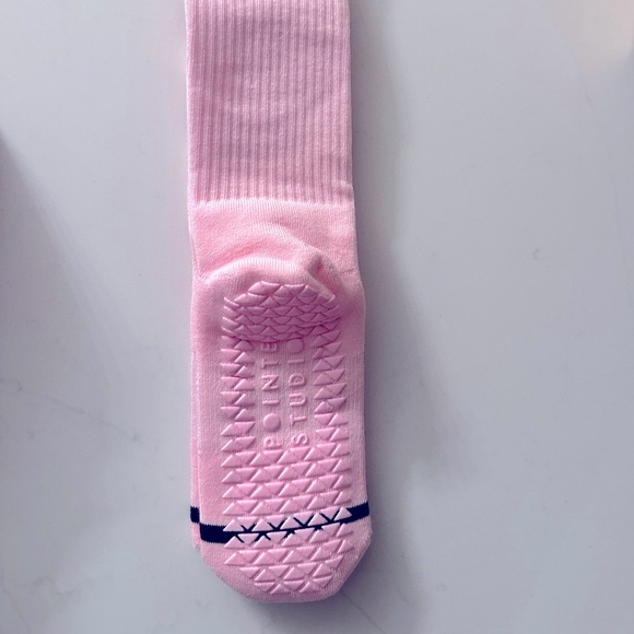 Pointe studio varsity crew grip sock in pink with brown stripe - Picture 7 of 7